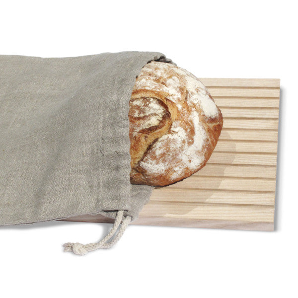 Brotbeutel Zugbeutel aus Leinen grau